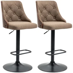 HOMCOM Counter Height Bar Stools Set Of 2, Height Adjustable Swivel Barstools With Footrest And Tufted Back, Linen Fabric Bar Chairs, Brown -Baxton Studio Shop GUEST a567ec71 64f2 4bce 8707 3c717a3155ee