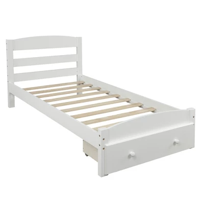 Twin Size Wood Platform Bed Frame With Storage Drawer And Slat Support-ModernLuxe 2 Twin Size Wood Platform Bed Frame With Storage Drawer And Slat Support-ModernLuxe - Image 2