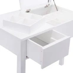 Tangkula 2 Drawers Make-up Mirror Set Vanity Dressing Table Flip-type Desktop With Stool -Baxton Studio Shop GUEST a5bd7c99 8f8b 428c aa08 68b341078334