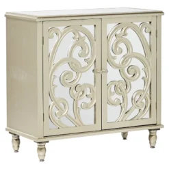 Glam Mirrored And Patterned Wood Cabinet Beige - Olivia & May
