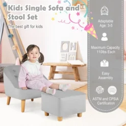 Costway Kids Sofa Chair W/ Ottoman Toddler Single Sofa Velvet Upholstered Couch GreyPink -Baxton Studio Shop GUEST a6ad4dff 1871 41b7 ae2a f13f1425935c