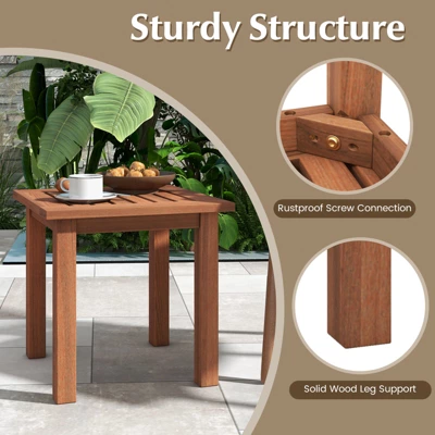 Tangkula 1PC/2PCS Patio Hardwood End Table Square Side Table With Slatted Tabletop Small Coffee Bistro Table Indoor Outdoor Side Table 2 Tangkula 1PC/2PCS Patio Hardwood End Table Square Side Table With Slatted Tabletop Small Coffee Bistro Table Indoor Outdoor Side Table - Image 2