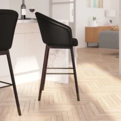 Merrick Lane Temperance Modern Wood Frame Stool With Metallic Accents -Baxton Studio Shop GUEST a823b82c 052d 4c45 9636 c76f0f816490