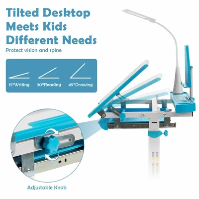 Costway Height Adjustable Kids Study Table And Chair Set W/Bookstand & Light Pink/Light Blue 6 Costway Height Adjustable Kids Study Table And Chair Set W/Bookstand & Light Pink/Light Blue - Image 6