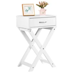 Tangkula Modern Versatile Nightstand X-shape Wooden End Table With Drawer Accent Side Table For Bedroom Black/White -Baxton Studio Shop GUEST a9667e63 69a6 4807 90ca 90e2ac8041b4