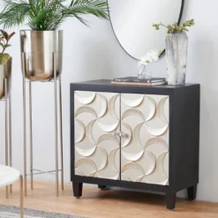 Modern Crescent Moon Pattern Wood Rectangle Cabinet Black - Olivia & May