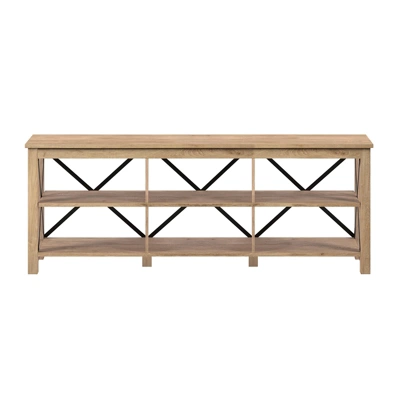 58" Open Back TV Stand In White Oak Wood With Metal Black Accents - Henn&Hart 3 58" Open Back TV Stand In White Oak Wood With Metal Black Accents - Henn&Hart - Image 3