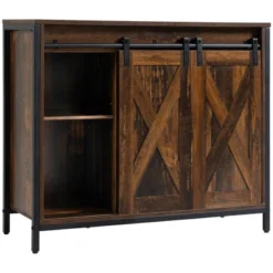 HOMCOM Industrial Sideboard, Buffet Cabinet With Sliding Barn Doors, Storage Cabinets And Adjustable Shelves For Living Room, Home Bar, Rustic Brown 7 HOMCOM Industrial Sideboard, Buffet Cabinet With Sliding Barn Doors, Storage Cabinets And Adjustable Shelves For Living Room, Home Bar, Rustic Brown -Baxton Studio Shop GUEST aa98c2ef 1218 4db1 963d 269f32104cc0