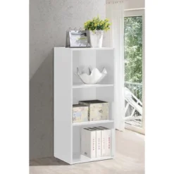 Hodedah HID23 High Quality 3 Shelf Home, Office, And School Organization Storage 35.70 Inch Tall Slim Bookcase Cabinets To Display Decor, White 6 Hodedah HID23 High Quality 3 Shelf Home, Office, And School Organization Storage 35.70 Inch Tall Slim Bookcase Cabinets To Display Decor, White -Baxton Studio Shop GUEST ab0ca3e5 d3a1 4093 95df f7e2a8e2768c