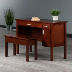 2pc Emmett Desk Set With Bench Walnut - Winsome -Baxton Studio Shop GUEST ab224cdf adac 471c 972e 8d1e0a364f2c