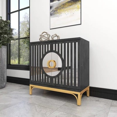 Art Deco Contemporary Mirrored Wood Cabinet Black - Olivia & May 19 Art Deco Contemporary Mirrored Wood Cabinet Black - Olivia & May - Image 19