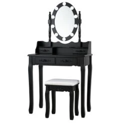 Tangkula Make-Up Vanity Table Dresser Set W/LED Light, Black Brown White -Baxton Studio Shop GUEST ab64e2ac 26f1 4f51 801d 9641c350e35a