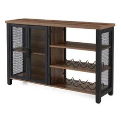 Jomeed Modern Industrial Farmhouse Metal Frame Wooden Buffet Coffee Entertainment Cabinet With Removable Wine Bottle And Stemware Racks -Baxton Studio Shop GUEST ab75e988 1a99 4301 864c c08cc0512aa2