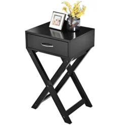 Tangkula Modern Versatile Nightstand X-shape Wooden End Table With Drawer Accent Side Table For Bedroom Black/White -Baxton Studio Shop GUEST aba42ab5 a101 4dae a098 588ce65ae9f1