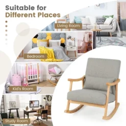 Costway Upholstered Rocking Chair With Pillow Rocking Armchair With Rubber Wood Frame Grey 15 Costway Upholstered Rocking Chair With Pillow Rocking Armchair With Rubber Wood Frame Grey -Baxton Studio Shop GUEST abba1790 f0da 4a9f 8148 97205ea48261