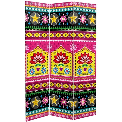 6" Double Sided Neon Lotus Canvas Room Divider - Oriental Furniture 1 6" Double Sided Neon Lotus Canvas Room Divider - Oriental Furniture