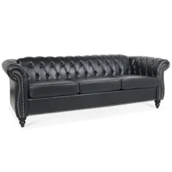 84.65" Chesterfield Rolled Arm 3 Seater Upholstered Sofa, Tufted Sofa Couch-ModernLuxe -Baxton Studio Shop GUEST adbd3d6b 3638 454d 88a9 0106ae7f4e7b