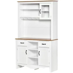 HOMCOM 71" Kitchen Buffet With Hutch, Farmhouse Style Storage Pantry With 2 Drawers, 3 Door Cabinets And 3 Shelves, White -Baxton Studio Shop GUEST adccfd05 c32c 4fed a741 6502d4ae29c3