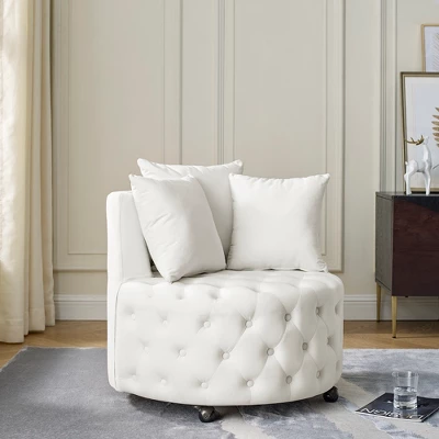 Button Tufted Living Room Upholstered Swivel Chair With Movable Wheels And 3 Pillows - ModernLuxe 1 Button Tufted Living Room Upholstered Swivel Chair With Movable Wheels And 3 Pillows - ModernLuxe