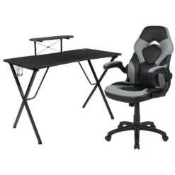 Emma And Oliver Gaming Desk & Chair Set With Cup Holder, Headphone Hook, And Monitor Stand -Baxton Studio Shop GUEST ae2e9b8b 9a7b 483b bd71 c390b00712b7 1