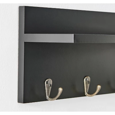18" Utility Shelf With Pocket And Hanging Hooks Black - Danya B. 6 18" Utility Shelf With Pocket And Hanging Hooks Black - Danya B. - Image 6