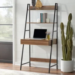 3pc Denton Ladder Desk And Shelf Walnut/Black - Buylateral -Baxton Studio Shop GUEST aeb7134a 84b9 4fbb ada4 922c6f3e8ba0