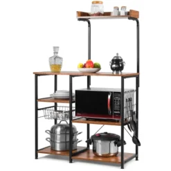 Costway 4-Tier Vintage Kitchen Baker's Rack Utility Microwave Stand W/ Basket & 5 Hooks -Baxton Studio Shop GUEST aee2dec8 b809 43d2 bb7e 9e581afd55ab