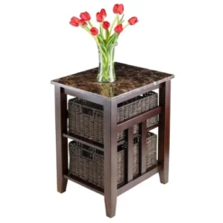 Zoey Side Table Faux Marble Top With Baskets Walnut/Chocolate - Winsome -Baxton Studio Shop GUEST af882f83 2bda 4b0b b932 2c949ce1cabe