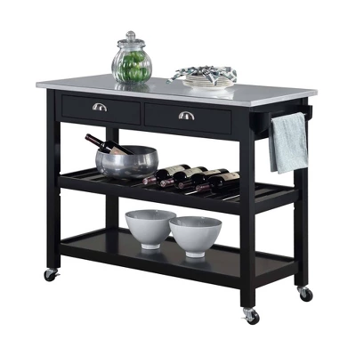 American Heritage 3 Tier Stainless Steel Kitchen Cart With Drawers - Breighton Home 2 American Heritage 3 Tier Stainless Steel Kitchen Cart With Drawers - Breighton Home - Image 2