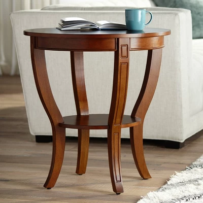Elm Lane Farmhouse Rustic Cherry Wood Round Accent Side End Table 26" Wide Natural Curving Legs Living Room Home House Entryway 1 Elm Lane Farmhouse Rustic Cherry Wood Round Accent Side End Table 26" Wide Natural Curving Legs Living Room Home House Entryway