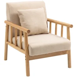 HOMCOM Accent Chair With Softness & Support, Upholstered Arm Chair For Living Room Furniture, Comfy Chair For Bedroom, Living Room Chair, Beige -Baxton Studio Shop GUEST b0716f29 7266 4d77 b7cb bd334a1e3778