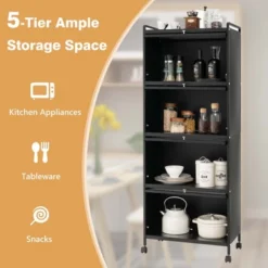 Costway 5-Tier Kitchen Baker's Rack Storage Cabinet Mobile Microwave Stand Flip-up Doors -Baxton Studio Shop GUEST b0768aff dac8 4817 aa23 2c14c865de10