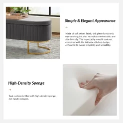 Nuria 50" Wide Modern Upholstered Flip Top Storage Bench With Golden Metal C-shaped Sled Legs For Living Room | ARTFUL LIVING DESIGN 15 Nuria 50" Wide Modern Upholstered Flip Top Storage Bench With Golden Metal C-shaped Sled Legs For Living Room | ARTFUL LIVING DESIGN -Baxton Studio Shop GUEST b0cc4e9d f168 45b4 869e a61840b9fc98