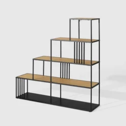 55.5" Modern 4 Shelf With Metal Bar Room Divider Bookcase Coastal Oak/Black - Saracina Home -Baxton Studio Shop GUEST b0dd5f61 84fc 4575 9f0d 8fd93ec26adc