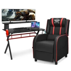 Costway Gaming Desk & Chair Set 48'' Computer Desk & Massage Recliner Chair Black + White/Blue/Pink/Red -Baxton Studio Shop GUEST b11fe97e 9b27 4d94 8d7d b86241673d04