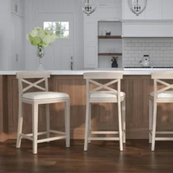 Set Of 2 26" Bayview NonSwivel Counter Height Barstool White/Silver - Hillsdale Furniture