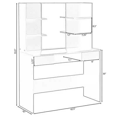 Basicwise Modern Wooden Dressing Table With Drawer, Mirror And Shelves For The Dining Room, Entryway And Bedroom 5 Basicwise Modern Wooden Dressing Table With Drawer, Mirror And Shelves For The Dining Room, Entryway And Bedroom - Image 5