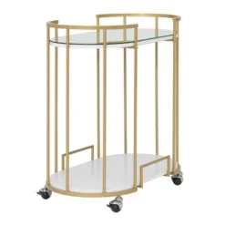 Pavillion 2 Tier Oval Bar Serving Cart Shelves With Glass Mirror Gold - Studio Designs -Baxton Studio Shop GUEST b2db40e7 72bd 41ed 8b04 0d04d3fb1d44