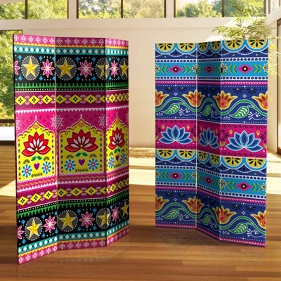 6" Double Sided Neon Lotus Canvas Room Divider - Oriental Furniture 4 6" Double Sided Neon Lotus Canvas Room Divider - Oriental Furniture - Image 4