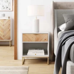 Kensi Wood Cabinet Herringbone - Nathan James