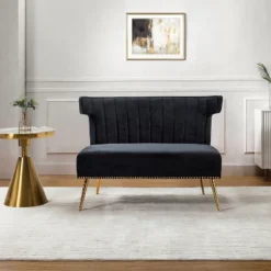 Cadmus 46" Modern Velvet Armless Loveseat With Channel-tufted Wingback For Living Room And Drawing Room| KARAT HOME -Baxton Studio Shop GUEST b67ee222 8f50 425c 9eed 9717f06dcb26
