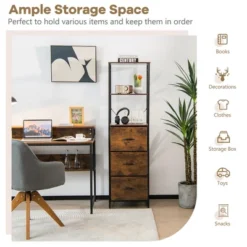 Costway Vertical 3 Drawer Dresser W/ 3 Shelves Tall Storage Tower Chest Freestanding -Baxton Studio Shop GUEST b67f0477 5985 45bf be58 09299dc9a038