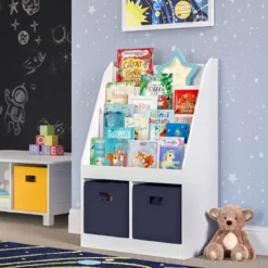 Kids' Bookrack With 2 Cubbies And 2 Bins - RiverRidge Home