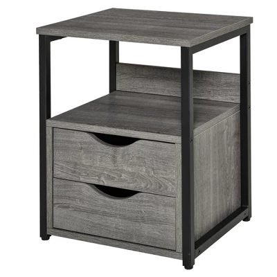 HOMCOM Industrial Side Table, End Table With 2 Storage Drawers Accent Piece 3 HOMCOM Industrial Side Table, End Table With 2 Storage Drawers Accent Piece - Image 3