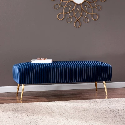 Tawver Contemporary Upholstered Bench Blue/Gold - Aiden Lane 2 Tawver Contemporary Upholstered Bench Blue/Gold - Aiden Lane - Image 2