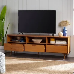 Cara 3 Drawer Mid-Century Modern 3 Drawer TV Stand For TVs Up To 80" - Saracina Home -Baxton Studio Shop GUEST b7160973 1c5a 4aa1 ad9a e32bedffb8a0