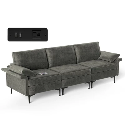 Costway Modern Modular Fabric 3-Seat Sofa Couch With Socket USB Ports & Metal Legs Grey/Blue 11 Costway Modern Modular Fabric 3-Seat Sofa Couch With Socket USB Ports & Metal Legs Grey/Blue - Image 11