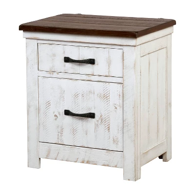 2pc Queen Willow Rustic Bedroom Set Distressed White/Walnut - HOMES: Inside + Out 2 2pc Queen Willow Rustic Bedroom Set Distressed White/Walnut - HOMES: Inside + Out - Image 2