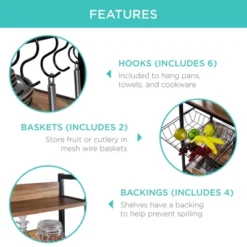 Best Choice Products 67in Counter-Height Baker's Rack W/ Locking Wheels, Adjustable Feet, 2 Wire Baskets -Baxton Studio Shop GUEST b7b04d67 5e56 4998 977c c6914d81d7c0