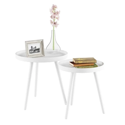 Hastings Home Mid-Century Circular Nesting End Tables With Tray Top - Matte White, Set Of 2 1 Hastings Home Mid-Century Circular Nesting End Tables With Tray Top - Matte White, Set Of 2